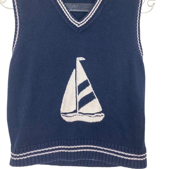 Kitestrings Nautical Vest Kids 12 Blue All Cotton Blue Sailboat Design Preppy - Picture 2 of 6